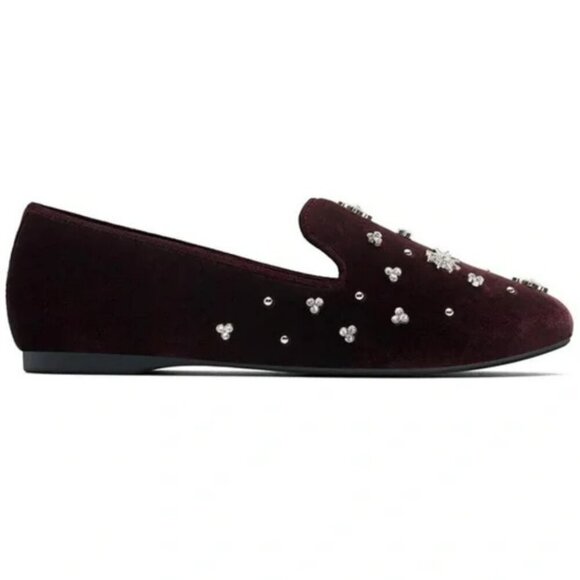 Birdies The Starling Maroon Crystal Velvet Loafer Slip on Flat Shoes Size 7.5 - Picture 3 of 14